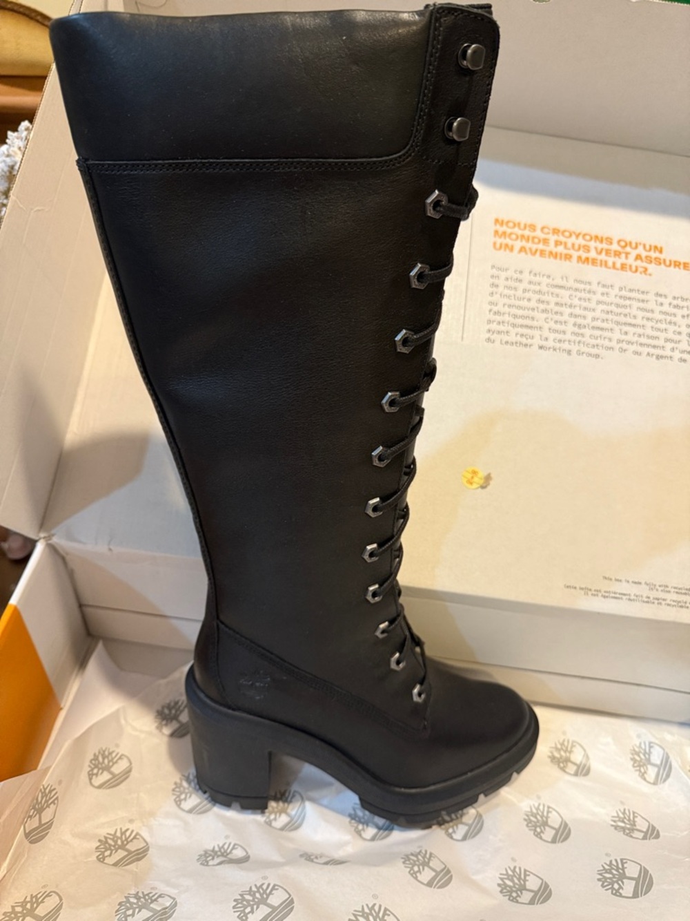 Timberland Black Lace-Up Knee-High Platform Boots grungy rave sexy steampunk - Picture 2 of 7